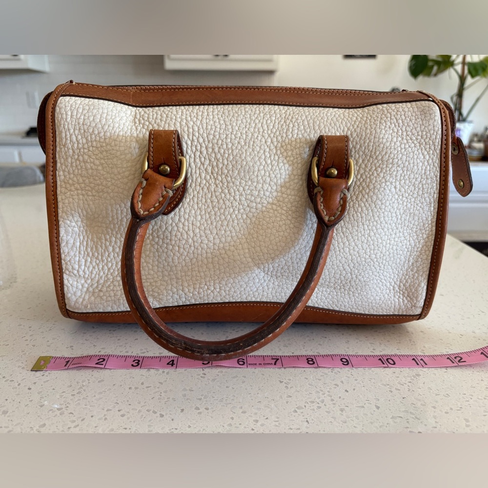 Dooney & Bourke Cream Pebbled Leather Satchel with Brown Trim - Picture 2 of 12